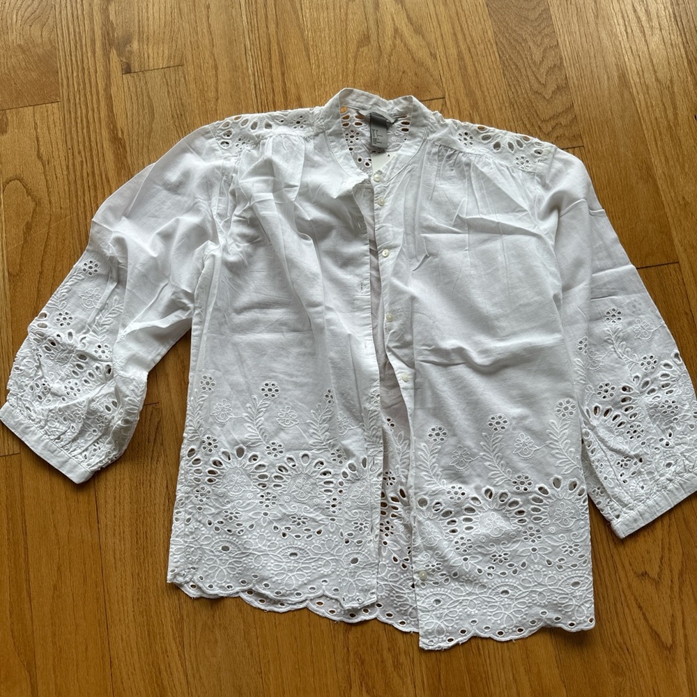 H&M White Eyelet Detail Blouse